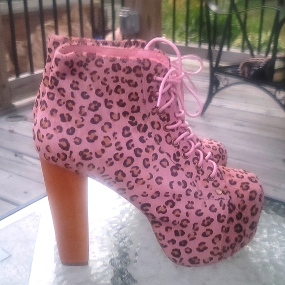 RARE JEFFREY CAMPBELL PINK CHEETAH FUR LITA BOOTS